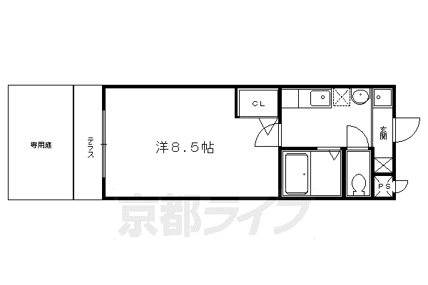 京福北野線 北野白梅町駅 徒歩13分 5階建 築24年(1K/1階)の間取り写真