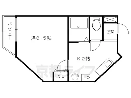 京福北野線 北野白梅町駅 徒歩12分 5階建 築24年(1K/3階)の間取り写真