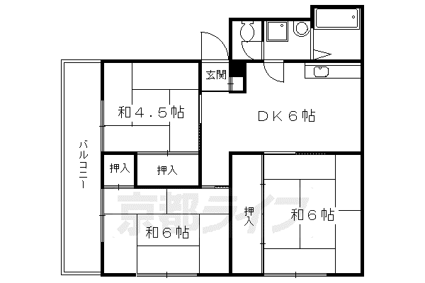 叡山電鉄 元田中駅 徒歩4分 5階建 築48年(3DK/4階)の間取り写真