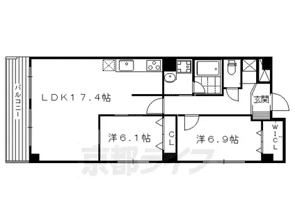 京都市烏丸線 今出川駅 徒歩4分 5階建 築20年(2LDK/4階)の間取り写真