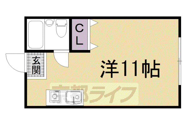 京阪電気鉄道鴨東線 神宮丸太町駅 徒歩17分 3階建 築61年(ワンルーム/3階)の間取り写真