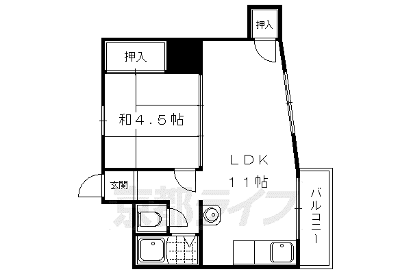 叡山電鉄 元田中駅 徒歩2分 5階建 築59年(1LDK/2階)の間取り写真