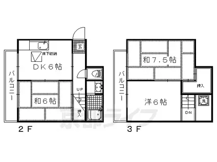京福北野線 北野白梅町駅 徒歩23分 3階建 築43年(3DK/2階)の間取り写真