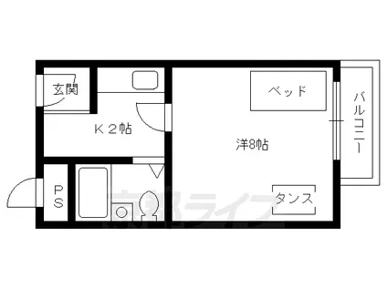 京福北野線 北野白梅町駅 徒歩5分 3階建 築36年(1K/2階)の間取り写真