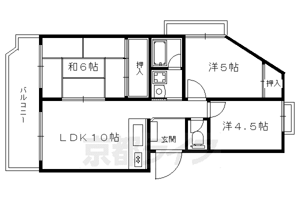 京福北野線 北野白梅町駅 徒歩20分 3階建 築45年(3LDK/1階)の間取り写真