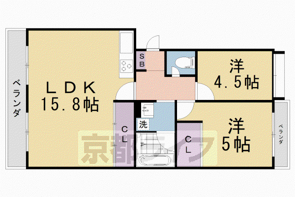 京福北野線 北野白梅町駅 徒歩20分 3階建 築44年(2LDK/1階)の間取り写真