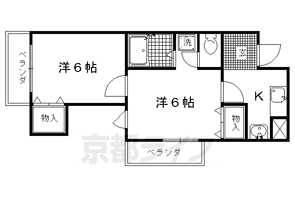 京福北野線 北野白梅町駅 徒歩14分 4階建 築40年(2K/2階)の間取り写真