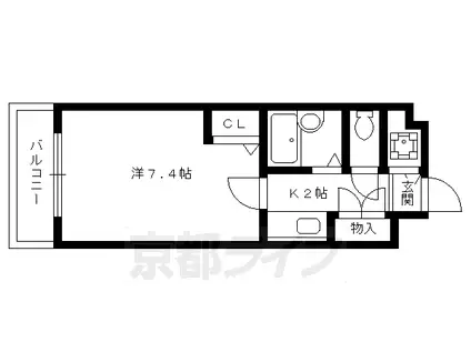 京都市烏丸線 北大路駅 徒歩13分 3階建 築34年(1K/3階)の間取り写真