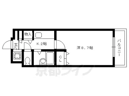 京都市烏丸線 北大路駅 徒歩13分 3階建 築34年(1K/3階)の間取り写真