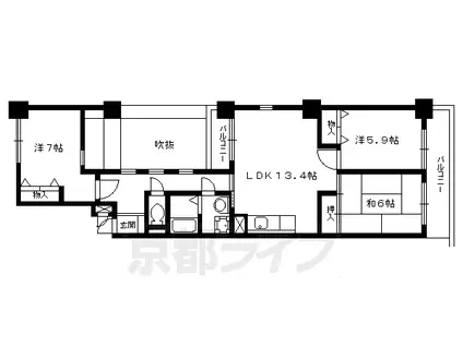 京福北野線 北野白梅町駅 徒歩16分 10階建 築29年(3LDK/6階)の間取り写真