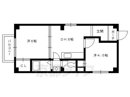 京福北野線 北野白梅町駅 徒歩8分 3階建 築37年(2DK/3階)の間取り写真