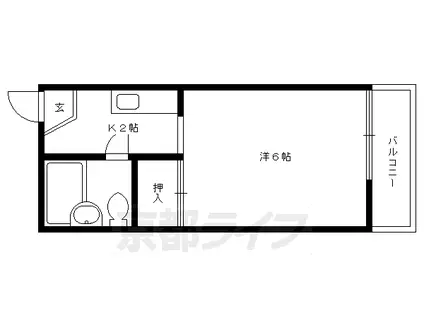 京都市烏丸線 丸太町駅(京都市営) 徒歩8分 5階建 築42年(1K/3階)の間取り写真