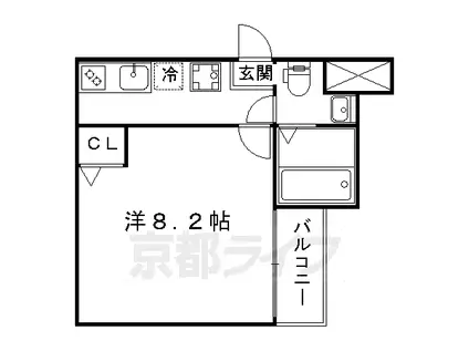 フラッティ一条御前(1K/1階)の間取り写真