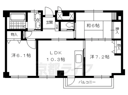 京都市烏丸線 今出川駅 徒歩15分 5階建 築28年(3LDK/3階)の間取り写真