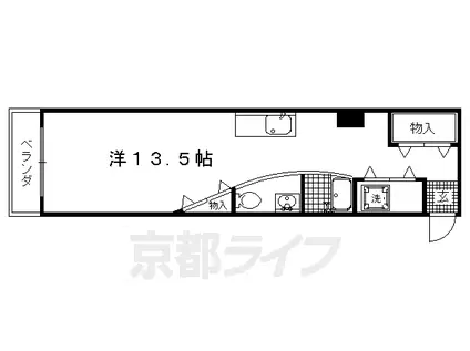 京都市烏丸線 今出川駅 徒歩10分 5階建 築59年(ワンルーム/4階)の間取り写真
