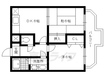 京都市烏丸線 北大路駅 徒歩31分 3階建 築31年(2DK/2階)の間取り写真