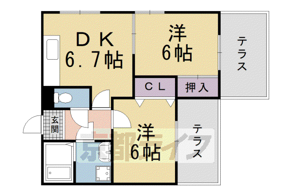 京都市烏丸線 北大路駅 徒歩31分 3階建 築32年(2DK/1階)の間取り写真