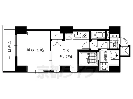 京都市烏丸線 今出川駅 徒歩12分 10階建 築20年(1DK/2階)の間取り写真