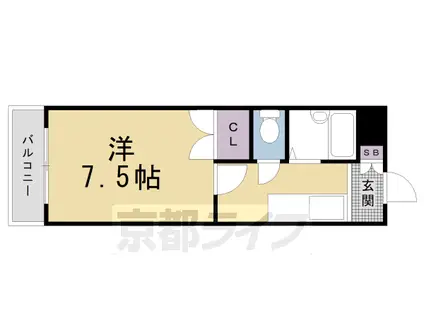 京福北野線 北野白梅町駅 徒歩13分 4階建 築31年(1K/2階)の間取り写真