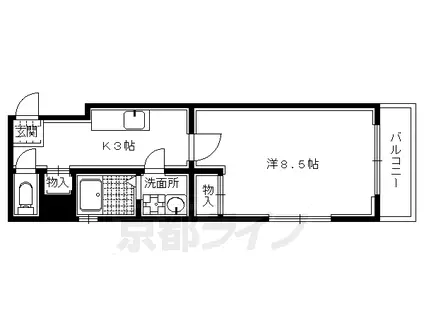 京福北野線 北野白梅町駅 徒歩16分 6階建 築20年(1K/2階)の間取り写真