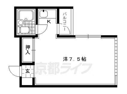京都市烏丸線 丸太町駅(京都市営) 徒歩8分 3階建 築38年(ワンルーム/2階)の間取り写真