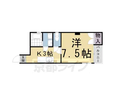 山陰本線 二条駅 徒歩5分 6階建 築21年(1K/4階)の間取り写真