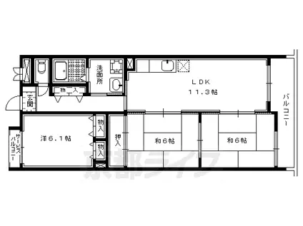 京都市烏丸線 北山駅(京都) 徒歩10分 4階建 築26年(3LDK/1階)の間取り写真