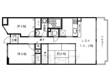 京都市烏丸線 北大路駅 徒歩12分 6階建 築26年(3LDK/3階)の間取り写真