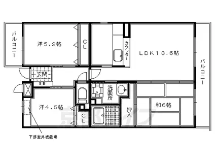 京都市烏丸線 北山駅(京都) 徒歩12分 2階建 築24年(3LDK/2階)の間取り写真