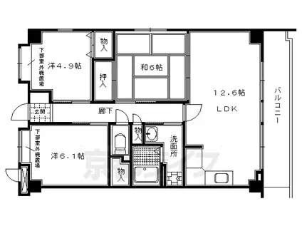 京都市烏丸線 北山駅(京都) 徒歩3分 3階建 築23年(3LDK/3階)の間取り写真