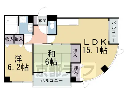 京都市烏丸線 北山駅(京都) 徒歩9分 4階建 築31年(2LDK/1階)の間取り写真
