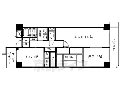 京都市烏丸線 今出川駅 徒歩15分 9階建 築26年(3LDK/7階)の間取り写真