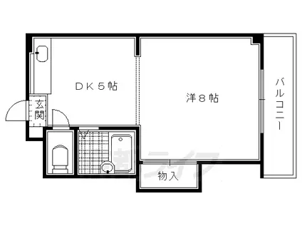 京都市烏丸線 北大路駅 徒歩22分 3階建 築41年(1DK/3階)の間取り写真