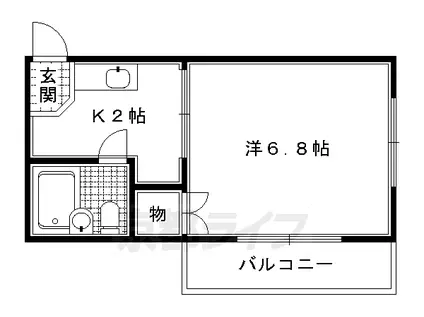 京都市烏丸線 北大路駅 徒歩18分 3階建 築45年(1K/2階)の間取り写真