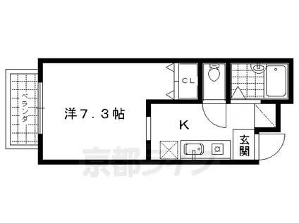 京都市烏丸線 北大路駅 徒歩25分 2階建 築27年(1K/2階)の間取り写真