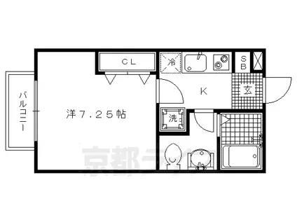 京都市烏丸線 北山駅(京都) 徒歩34分 2階建 築18年(1K/2階)の間取り写真