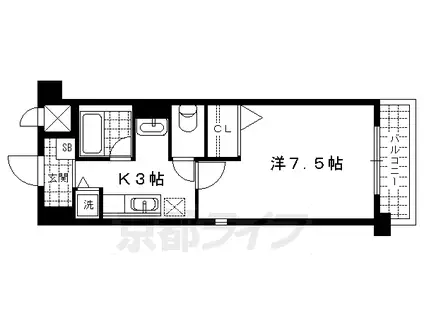 京都市烏丸線 北大路駅 徒歩10分 3階建 築19年(1K/3階)の間取り写真