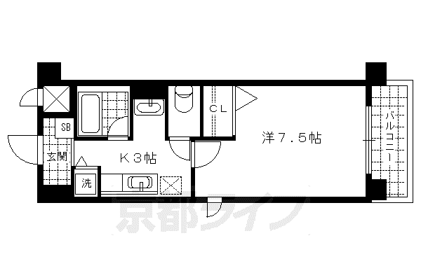 京都市烏丸線 北大路駅 徒歩10分 3階建 築20年(1K/2階)の間取り写真