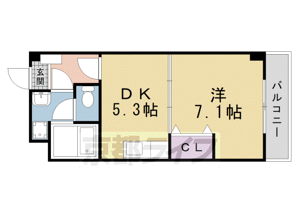 京都市烏丸線 北山駅(京都) 徒歩7分 3階建 築20年(1DK/3階)の間取り写真