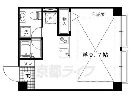 京都市烏丸線 北大路駅 徒歩11分 3階建 築47年(1K/3階)の間取り写真