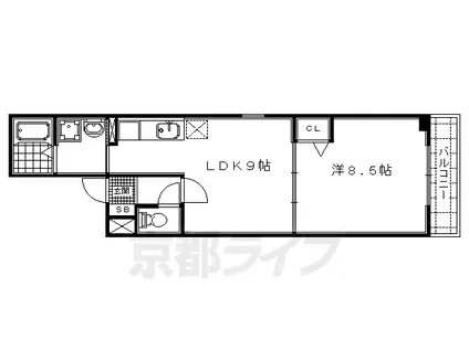 京都市烏丸線 北山駅(京都) 徒歩6分 3階建 築19年(1LDK/3階)の間取り写真
