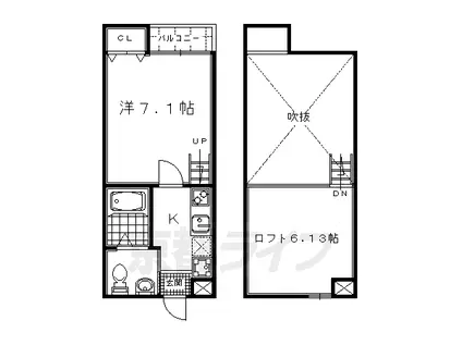 京都市烏丸線 北山駅(京都) 徒歩7分 2階建 築19年(1K/1階)の間取り写真