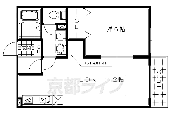 京福北野線 北野白梅町駅 徒歩9分 2階建 築19年(1LDK/1階)の間取り写真