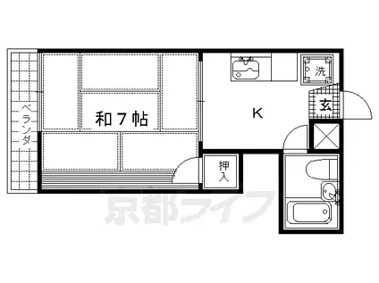 京都市烏丸線 北大路駅 徒歩23分 2階建 築42年(1K/1階)の間取り写真