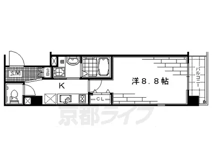 京都市烏丸線 今出川駅 徒歩10分 5階建 築19年(1K/2階)の間取り写真