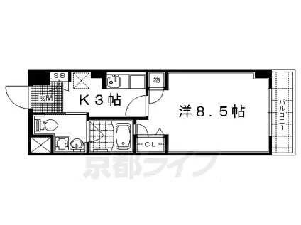 京都市烏丸線 北大路駅 徒歩20分 3階建 築18年(1K/2階)の間取り写真