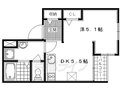 京阪電気鉄道鴨東線 出町柳駅 徒歩5分 4階建 築21年(1DK/3階)の間取り写真