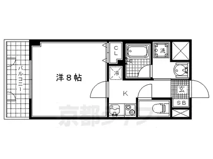 京福北野線 北野白梅町駅 徒歩7分 4階建 築18年(1K/3階)の間取り写真