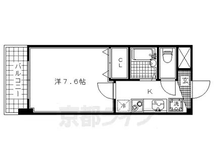 京福北野線 北野白梅町駅 徒歩6分 6階建 築21年(1K/5階)の間取り写真