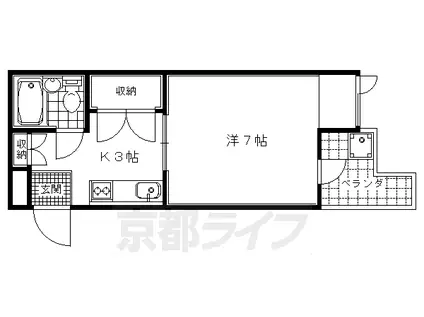 京都市烏丸線 北大路駅 徒歩17分 4階建 築41年(1K/4階)の間取り写真
